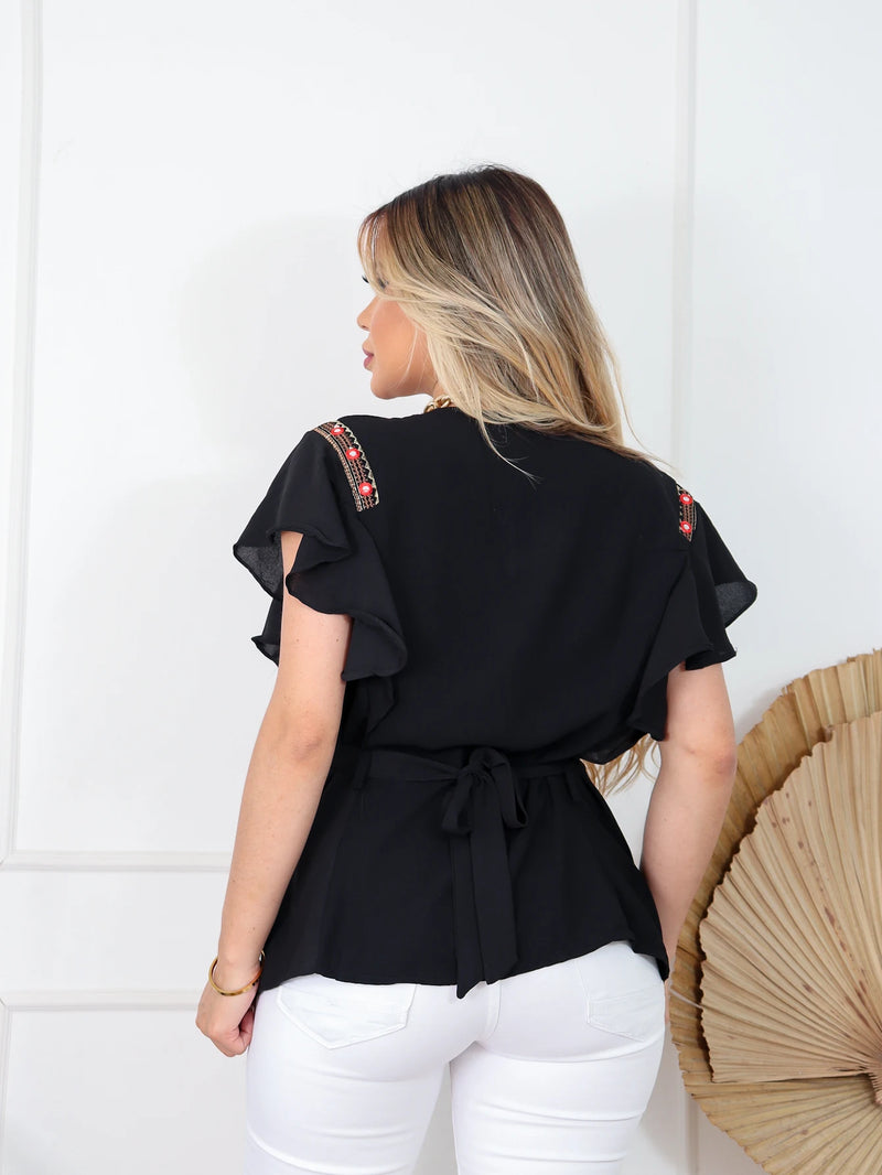 Blusa Social Feminina verso Preta na MeedFy